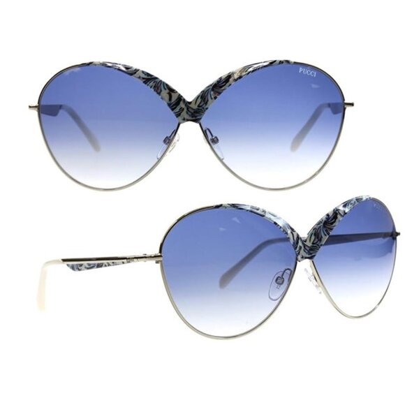 PUCCI EP00296533W SUNGLASSES GOLD FRAME GRADIENT BLUE LENSES 65MM LENS - Picture 1 of 7